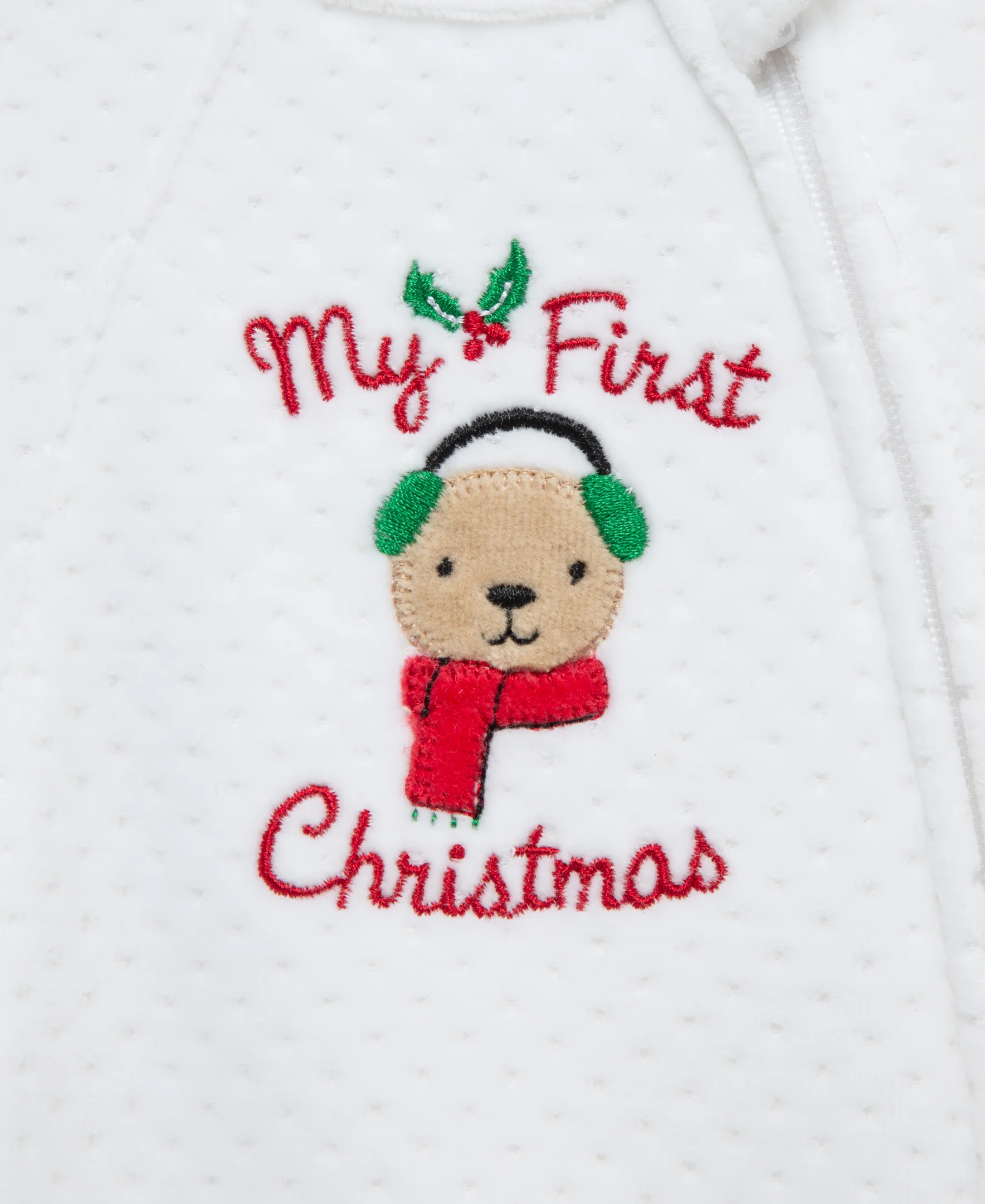 "My First Christmas" Bear Velour Zip Footie (3M-9M) - Image 3