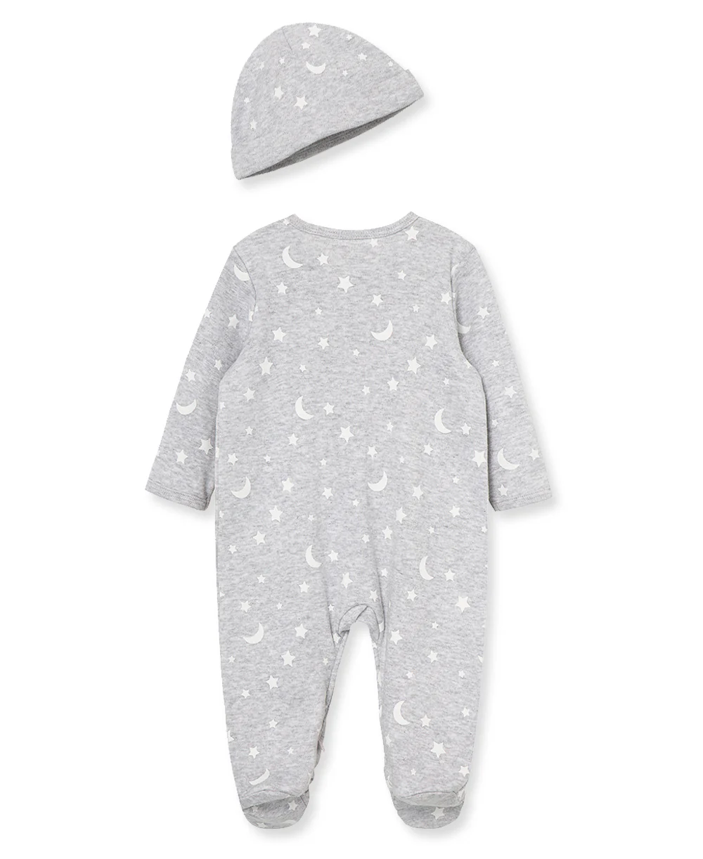 Moon & Stars 2-Way-Zip Footed One-Piece and Hat - Image 4