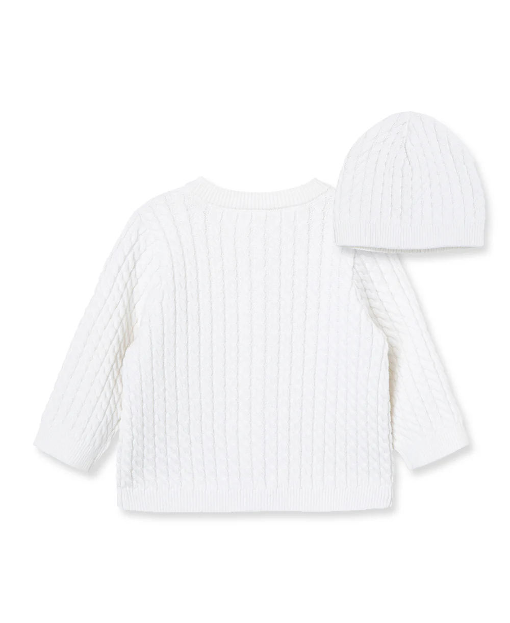 White Cable Sweater and Hat - Image 4